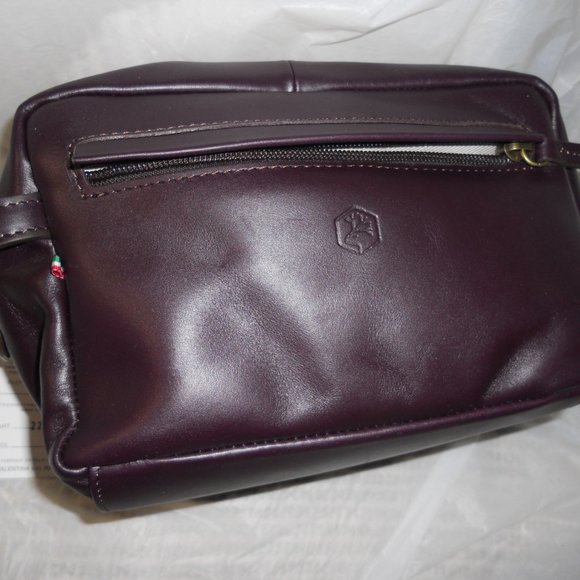 Leather Dopp Bag Italy Purple Zipper Valentina NWT - Picture 6 of 6